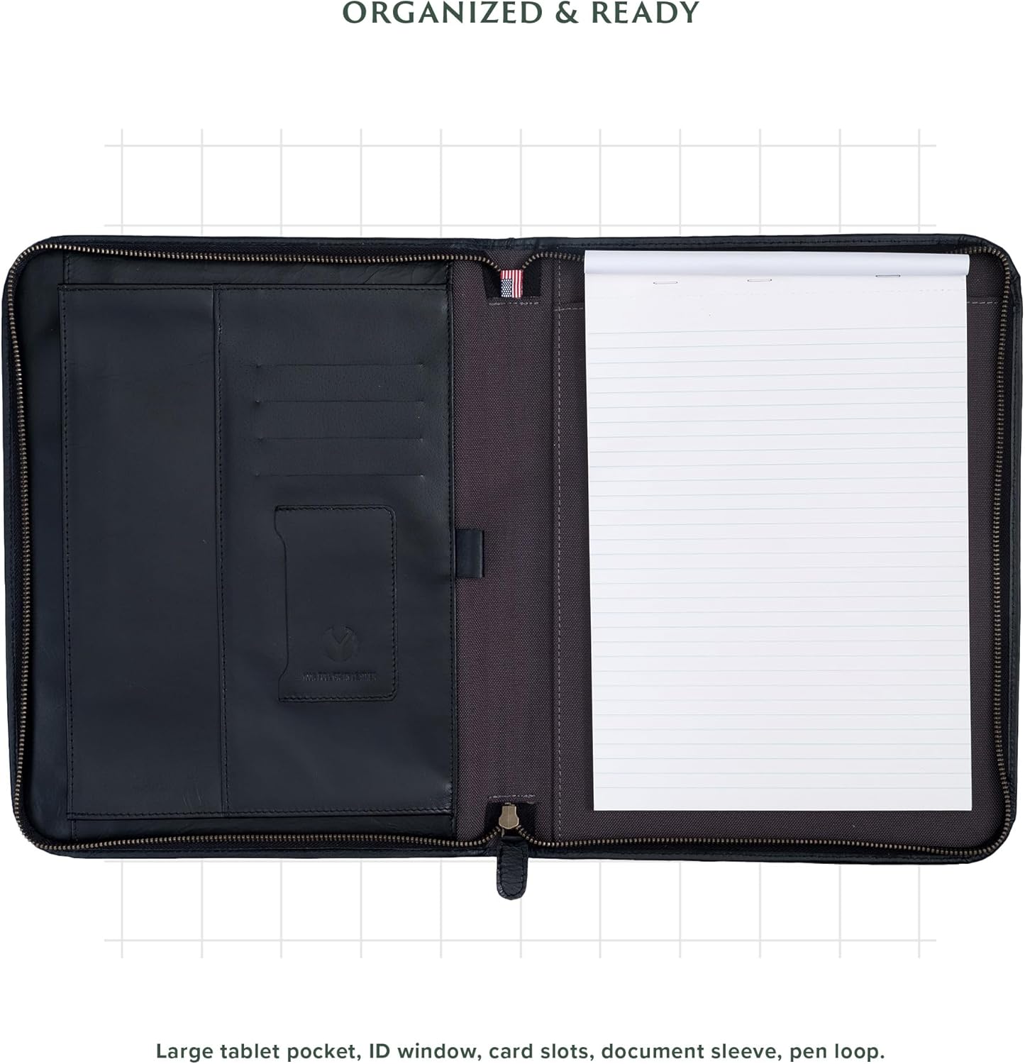 Leather Portfolio for Men, 100% Authentic Top-Grain Leather [Black Leather]