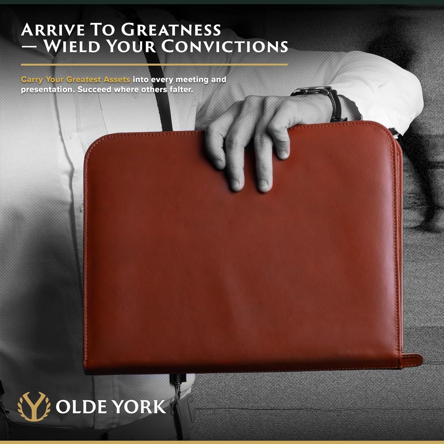 Leather Portfolio for Men, 100% Authentic Top-Grain Leather [Light Brown Leather]