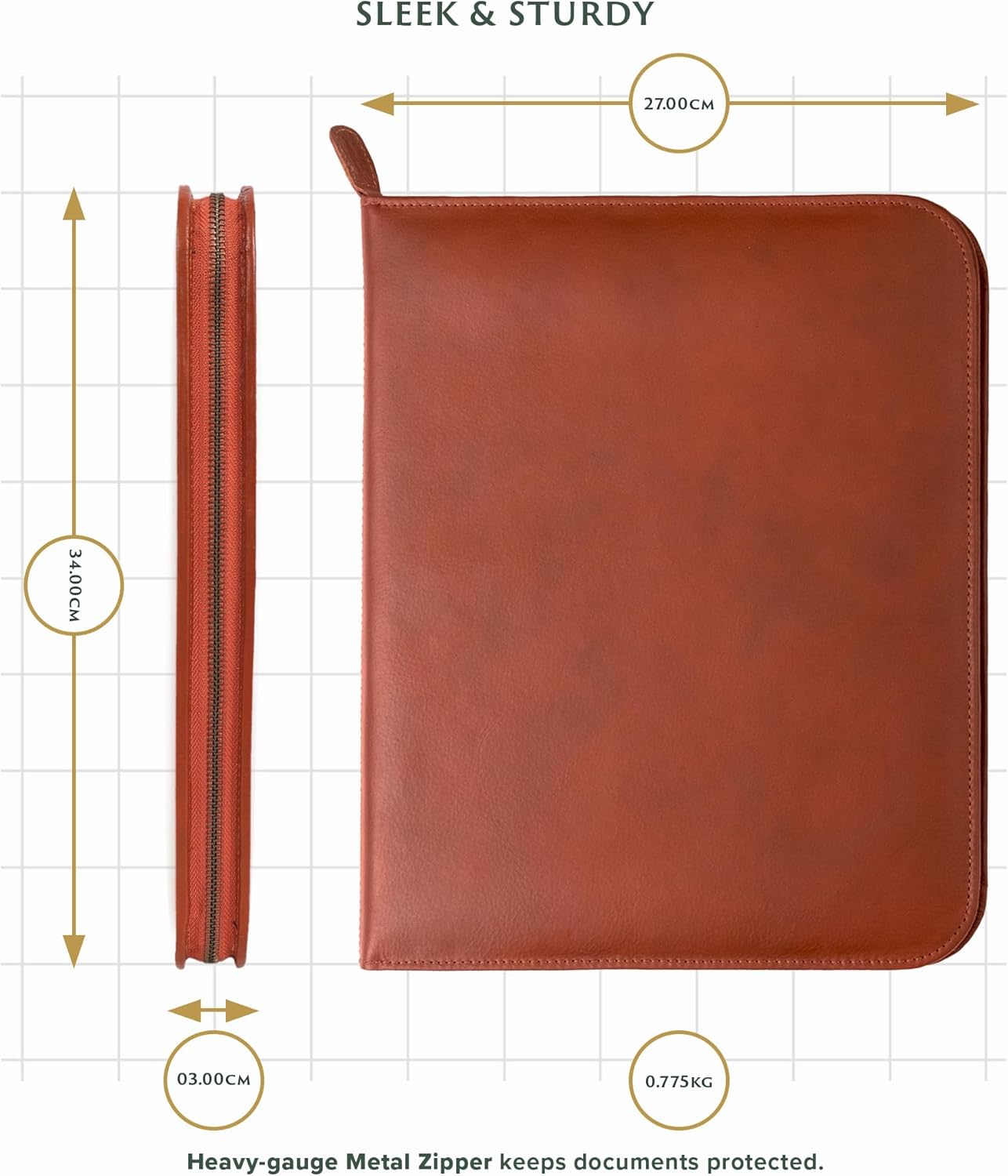 Leather Portfolio for Men, 100% Authentic Top-Grain Leather [Light Brown Leather]