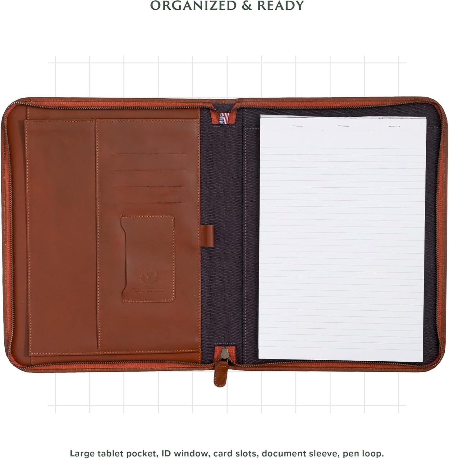 Leather Portfolio for Men, 100% Authentic Top-Grain Leather [Light Brown Leather]