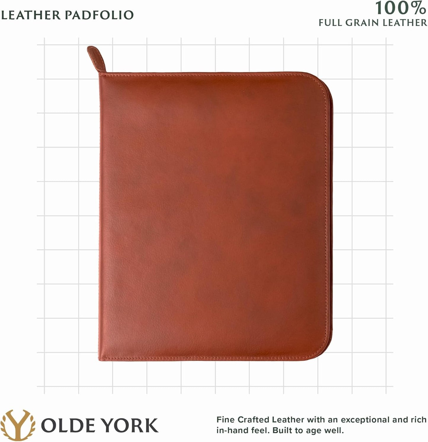 Leather Portfolio for Men, 100% Authentic Top-Grain Leather [Light Brown Leather]