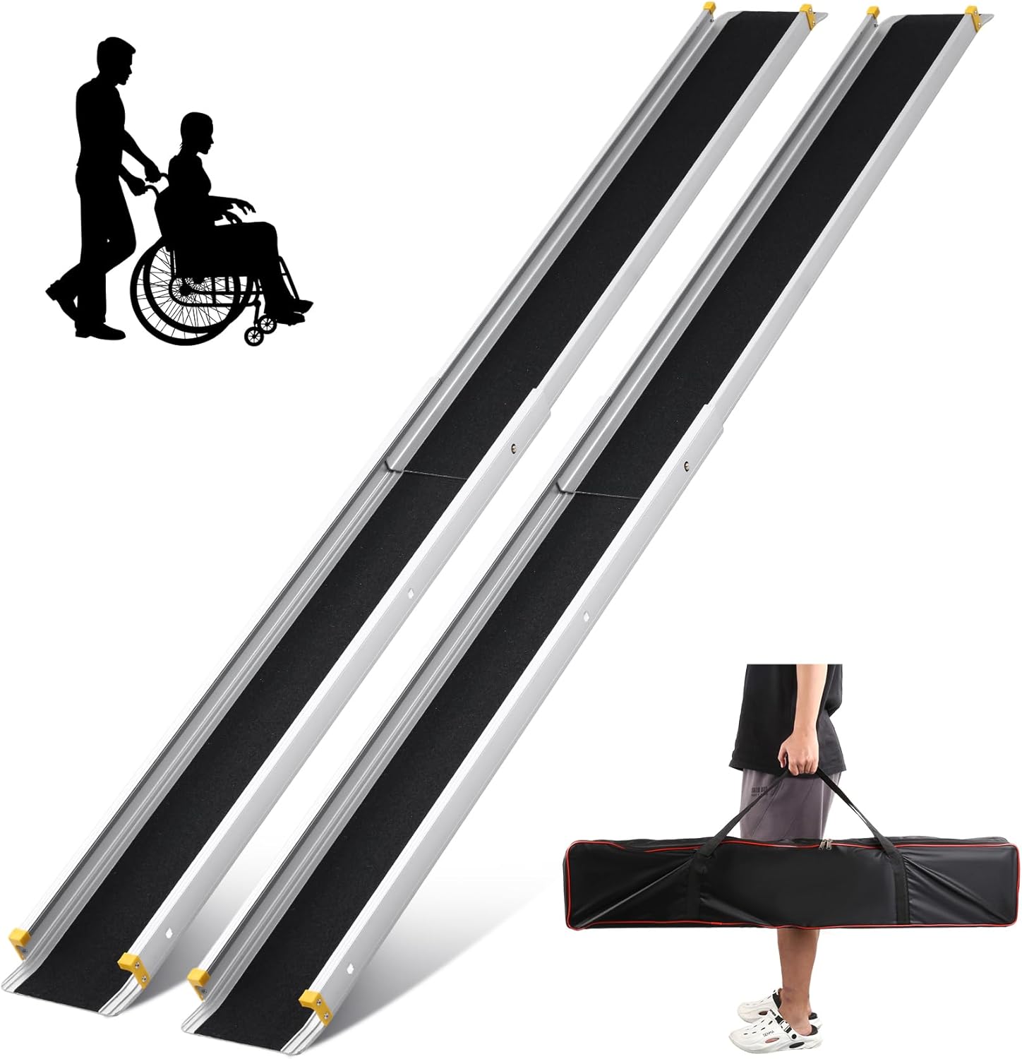 Wheelchair Ramp, Three Gears Adjustable 4-7FT Portable Telescopic
