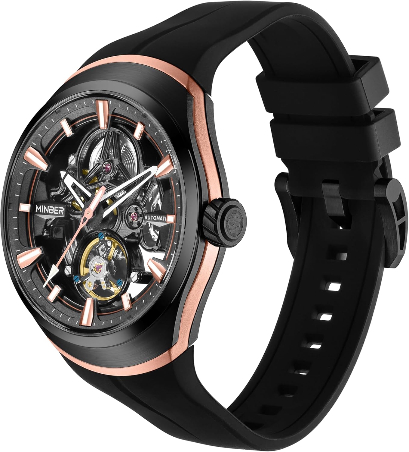 44mm Automatic Mechanical Watches for Men, Skeleton 30M Waterproof Design, Transparent Front