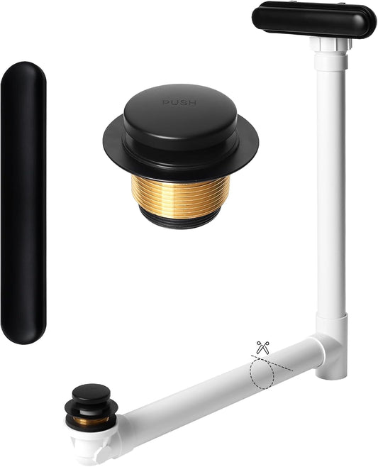 Slotted Overflow Bath Drain with Toe-Tap Stopper, Easy Installation, Matte Black