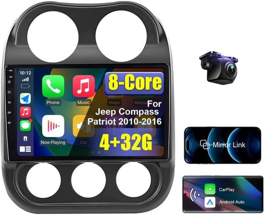 Car Stereo for Jeep Compass Patriot 2010-2016, with Wireless CarPlay/Android Auto, 10.1' HD Touchscreen