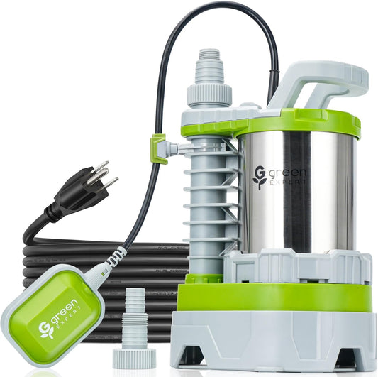 1.5HP Submersible Sump Pump, 5500GPH High Flow, 25FT Power Cord, Adjustable Float, Intake Holes Changeable