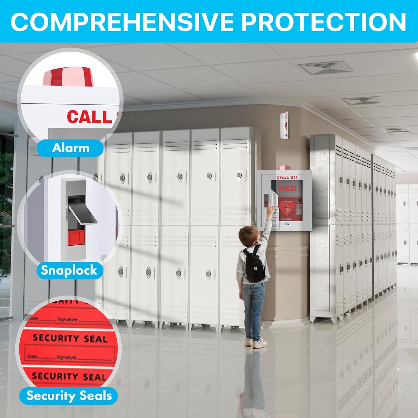 All-in-One AED Cabinet Kit – Wall-Mounted Steel AED Storage Box with Snaplock, Alarm/light NOT Included