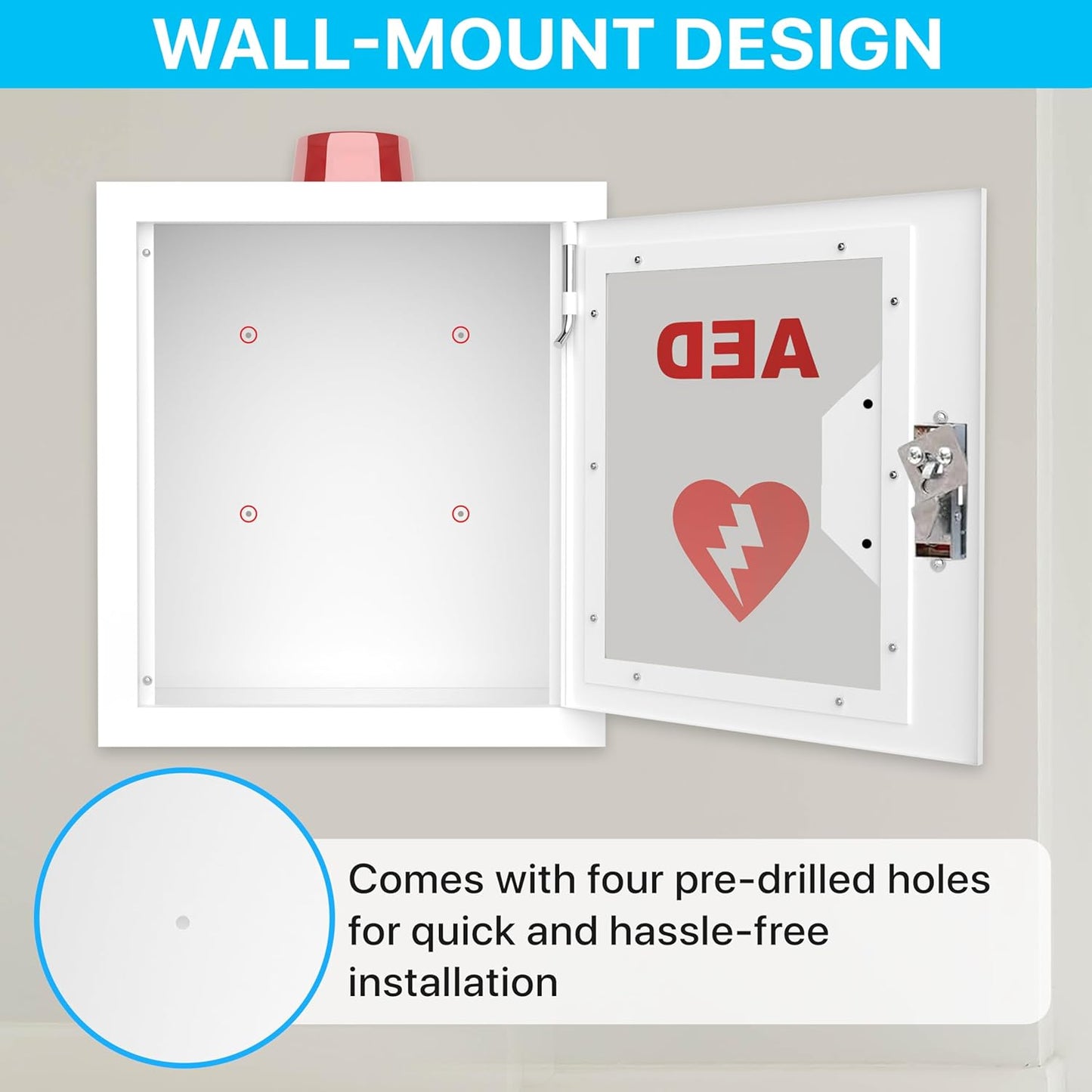 All-in-One AED Cabinet Kit – Wall-Mounted Steel AED Storage Box with Snaplock, Alarm/light NOT Included