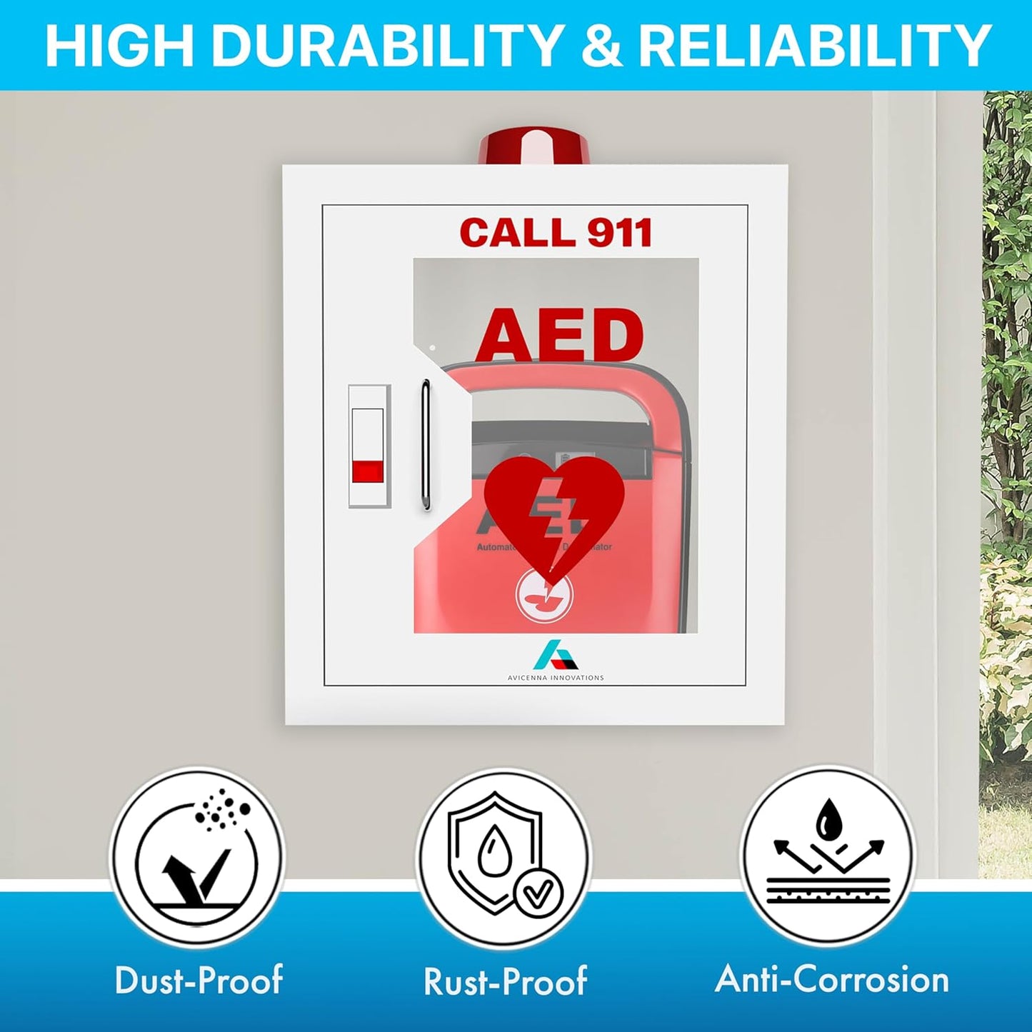 All-in-One AED Cabinet Kit – Wall-Mounted Steel AED Storage Box with Snaplock, Alarm/light NOT Included