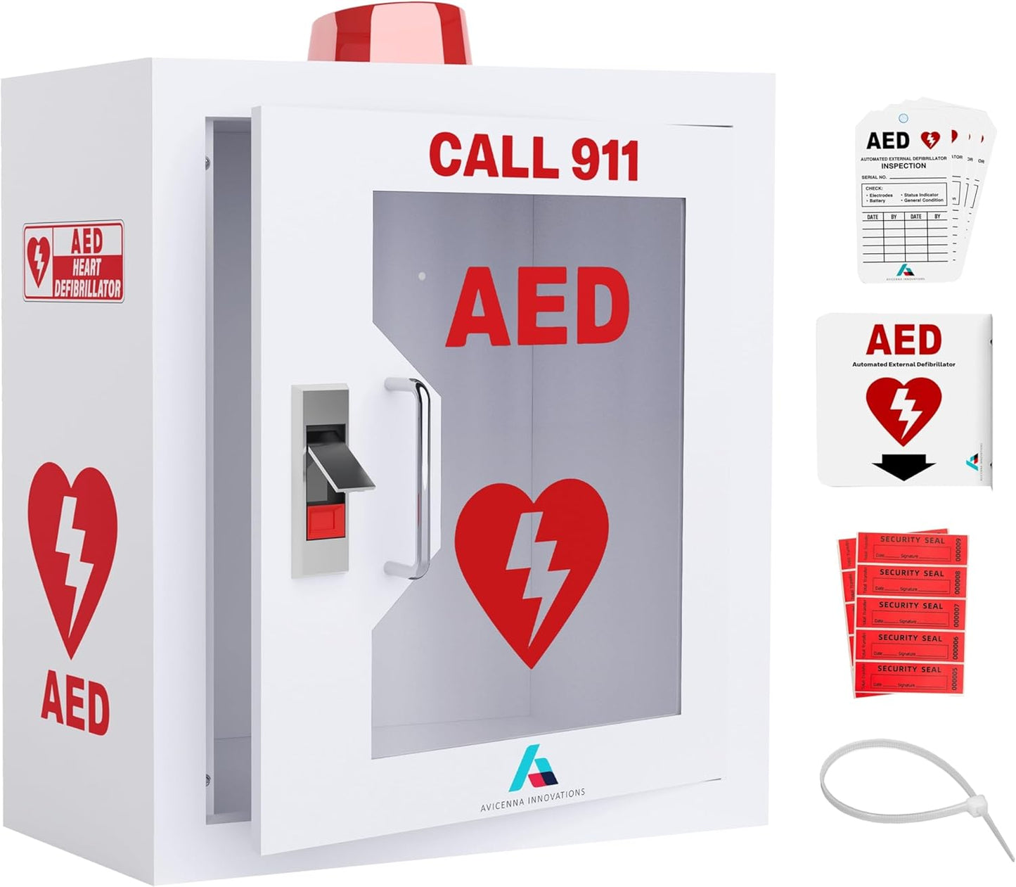 All-in-One AED Cabinet Kit – Wall-Mounted Steel AED Storage Box with Snaplock, Alarm/light NOT Included