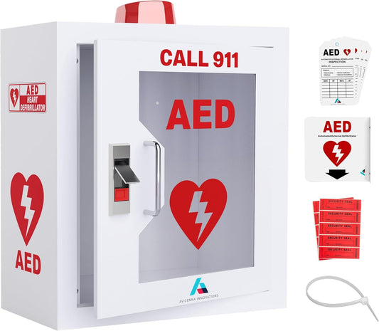 All-in-One AED Cabinet Kit – Wall-Mounted Steel AED Storage Box with Snaplock, Alarm/light NOT Included