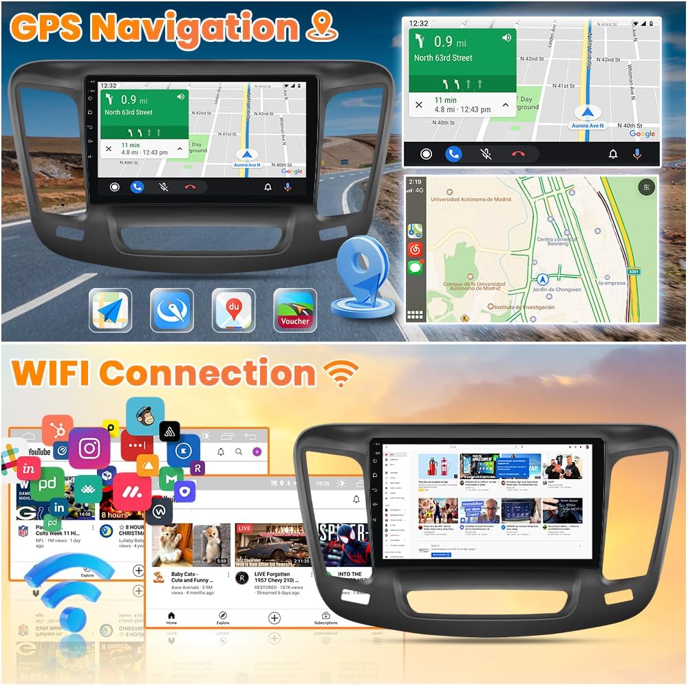 Car Radio Stereo for Chrysler 200 200C 2015- 2017, 9' Touchscreen Radio with Wireless CarPlay & Android