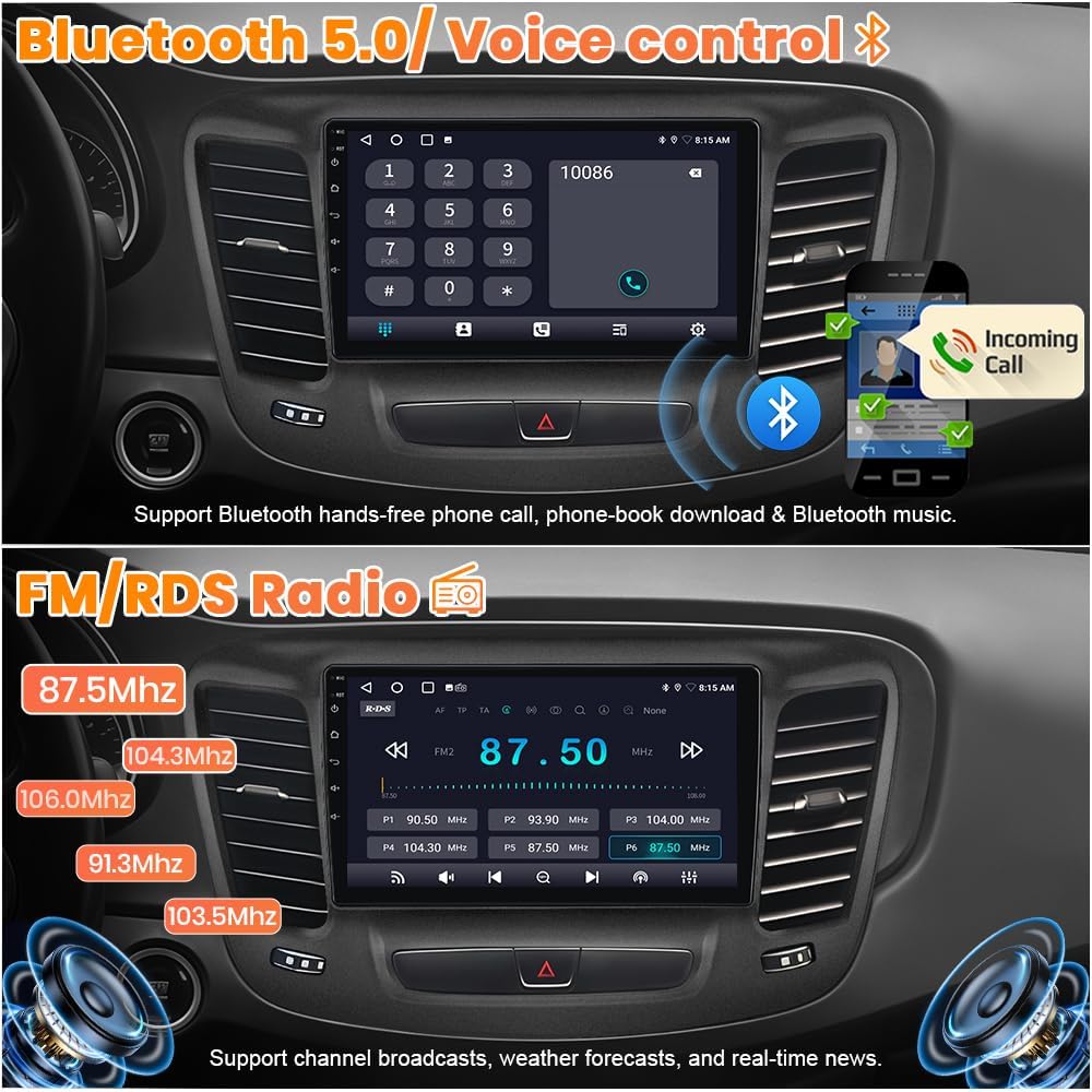 Car Radio Stereo for Chrysler 200 200C 2015- 2017, 9' Touchscreen Radio with Wireless CarPlay & Android