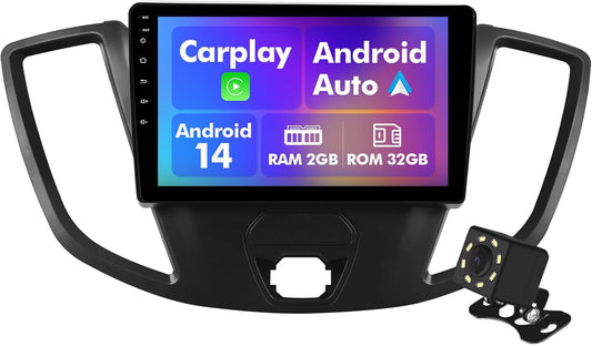 Car Radio for 2+32G Ford Transit 2013-2019, 9'' Touchscreen Car Stereo with Carplay/Android Auto Backup Camera