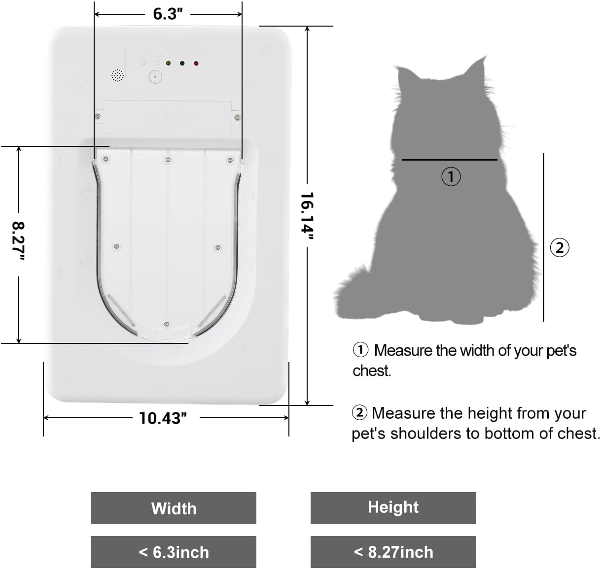 Smart Electronic Pet Door, Automatic Cat Dog Door with 3 Modes, Battery Powered Electronic Sensor, w/ 1 Sensing Key