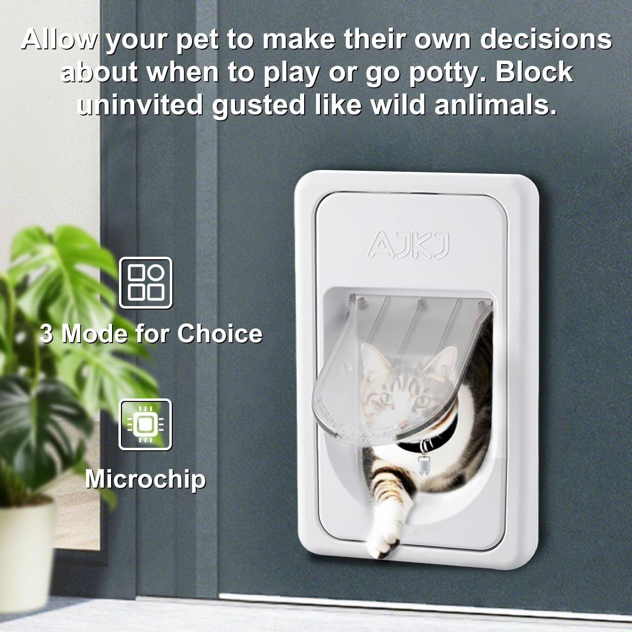 Smart Electronic Pet Door, Automatic Cat Dog Door with 3 Modes, Battery Powered Electronic Sensor, w/ 1 Sensing Key