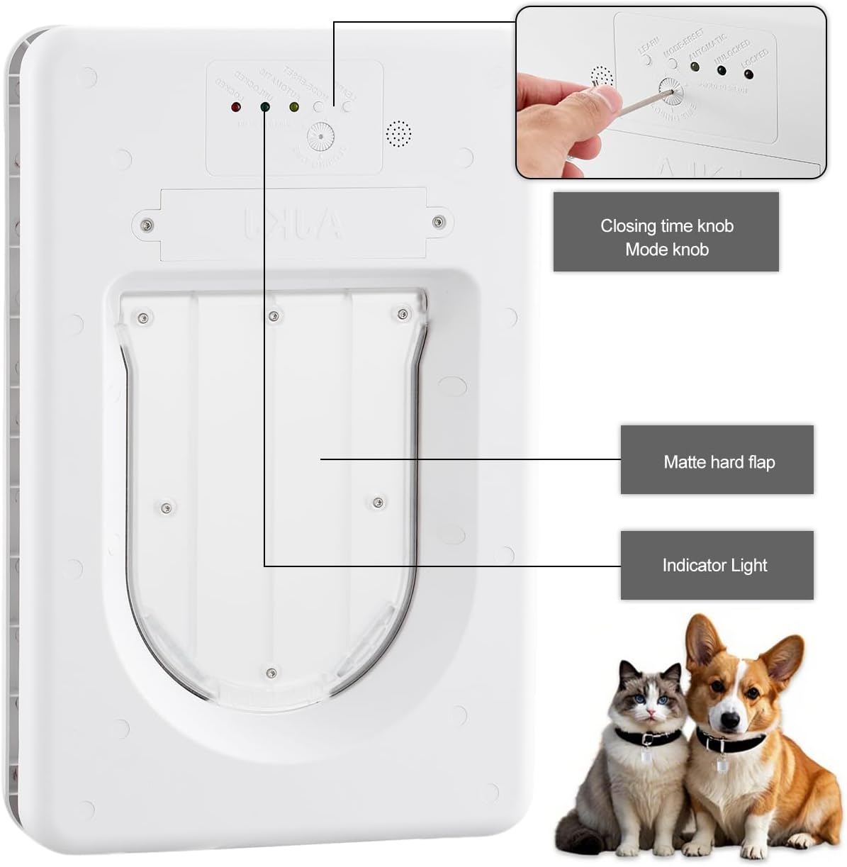 Smart Electronic Pet Door, Automatic Cat Dog Door with 3 Modes, Battery Powered Electronic Sensor, w/ 1 Sensing Key