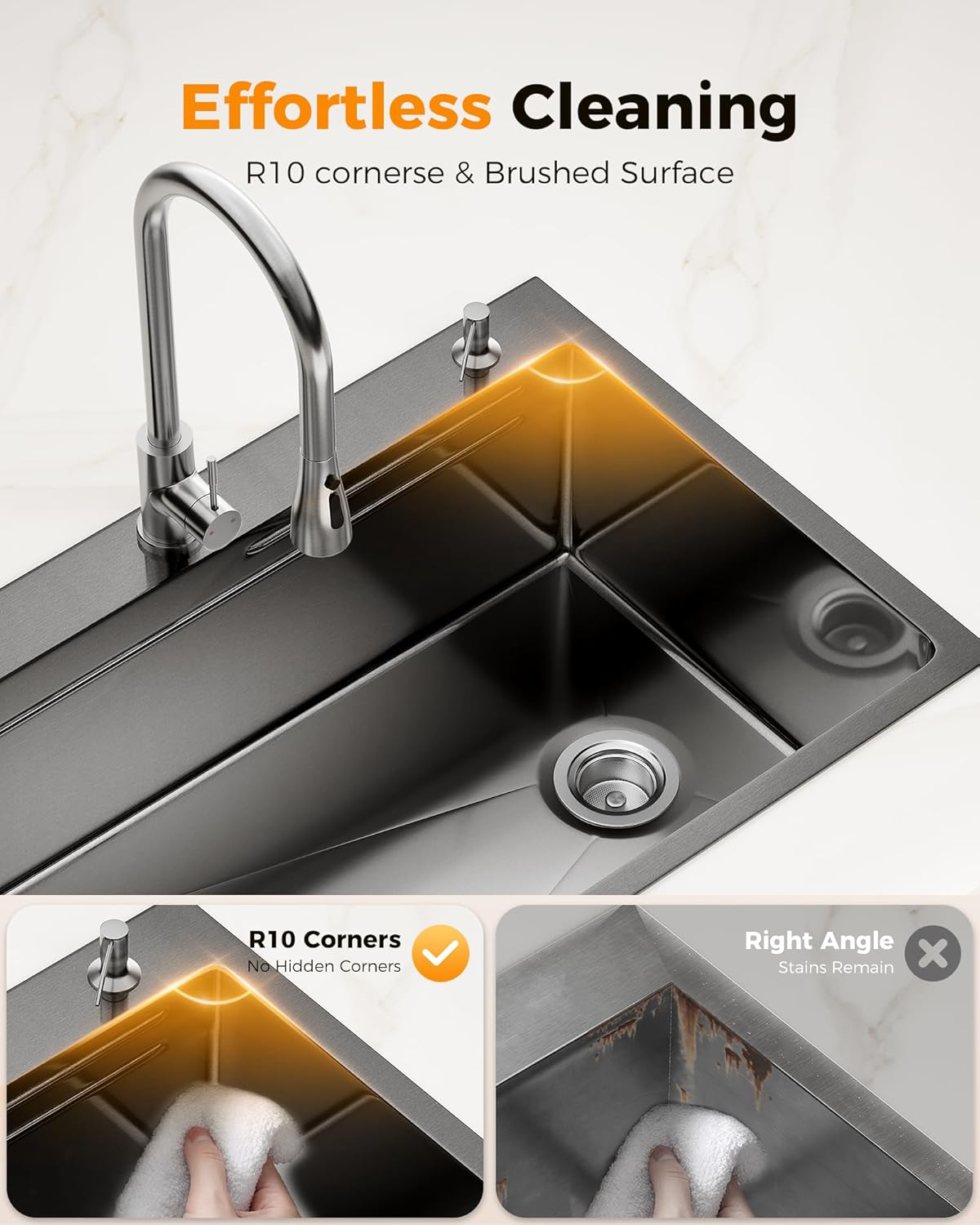 33X22 Drop In Kitchen Sink, Nano 304 Stainless Steel Workstation Sink, Pop-Up Drain, Fast Drain & Anti-Clog