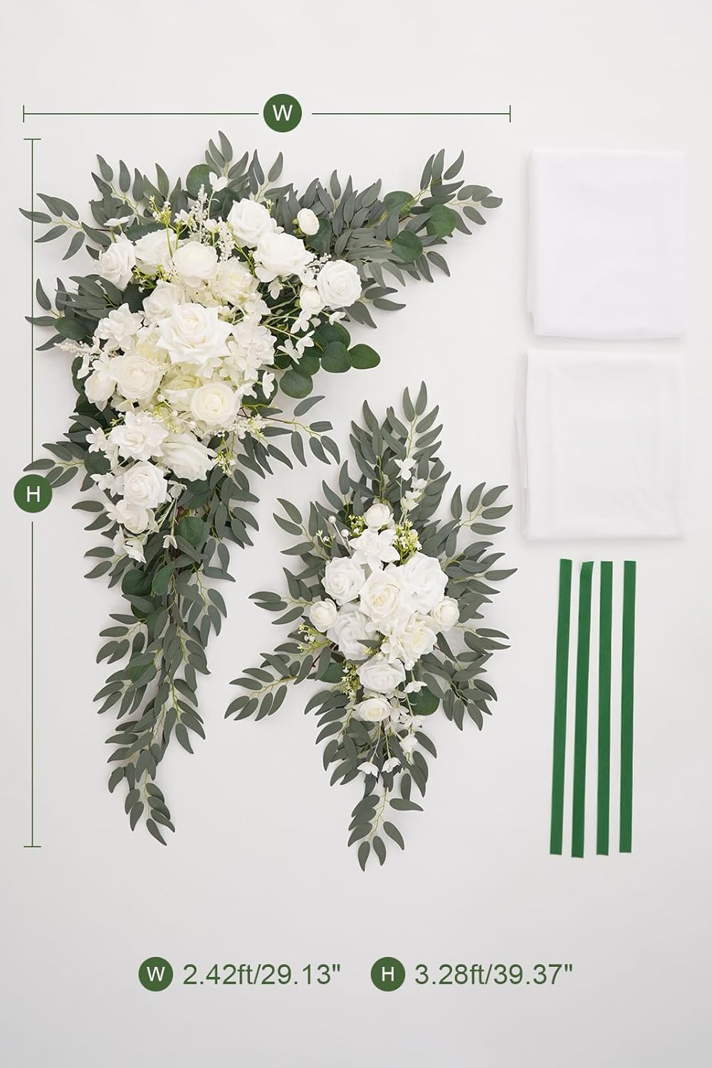 Deluxe Wedding Arch Flowers with Drapes Kit Pack of 4, 2pcs White Sage Hanging Silk Flowers