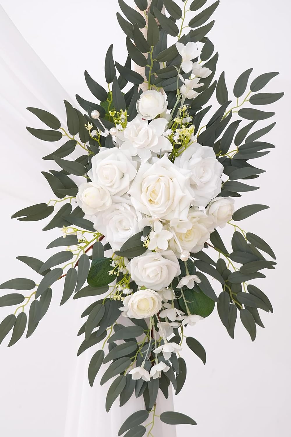 Deluxe Wedding Arch Flowers with Drapes Kit Pack of 4, 2pcs White Sage Hanging Silk Flowers