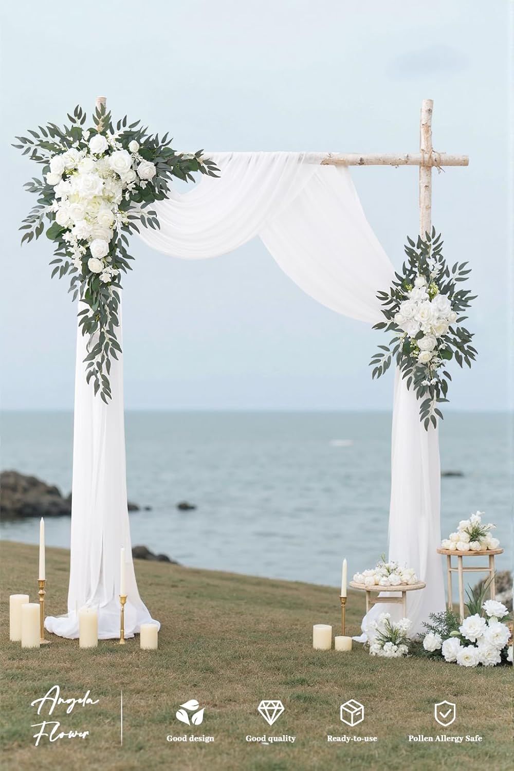 Deluxe Wedding Arch Flowers with Drapes Kit Pack of 4, 2pcs White Sage Hanging Silk Flowers
