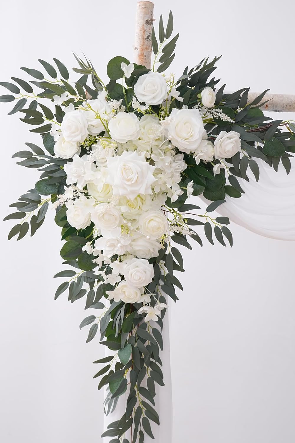 Deluxe Wedding Arch Flowers with Drapes Kit Pack of 4, 2pcs White Sage Hanging Silk Flowers