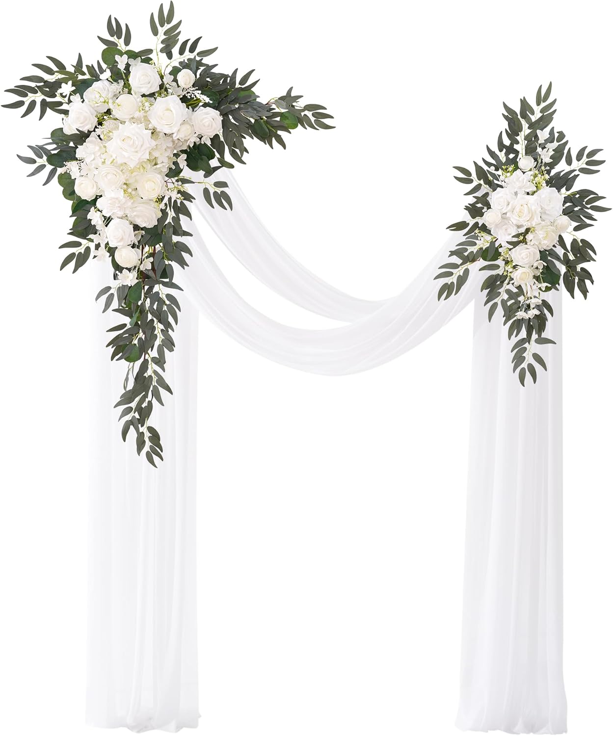 Deluxe Wedding Arch Flowers with Drapes Kit Pack of 4, 2pcs White Sage Hanging Silk Flowers