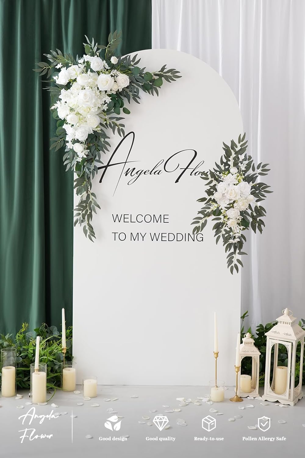 Deluxe Wedding Arch Flowers with Drapes Kit Pack of 4, 2pcs White Sage Hanging Silk Flowers