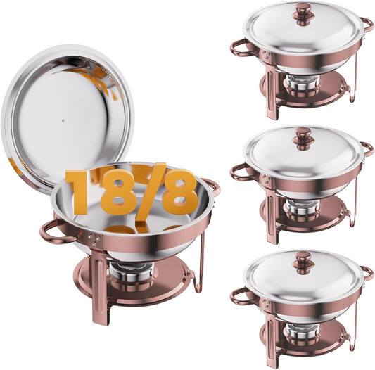 4Pack 6QT Round Chafing Dish Buffet Set Food Warmer, 18/8 (304) Stainless Steel Food Pan with Lid