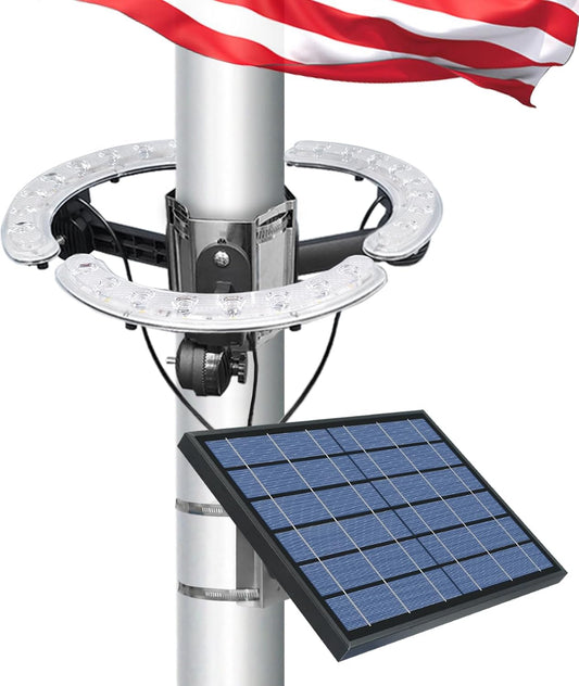 Solar Powered Flag Pole Light, Outdoor IP65 Waterproof Dusk to Dawn, Fits 2''-6'' Diameter American Flagpole