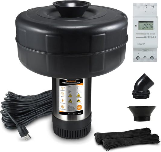 Pond Fountain Aerator, 1HP 750W 110V Stainless Steel,  Floating Fountain with 100ft Power Cord & Rope & Timer