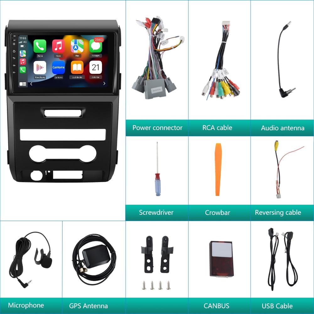 Car Stereo for Ford F150 F-150 2009-2012, with Wireless CarPlay Android Auto, 9' Touch Screen, [2GB+32GB]
