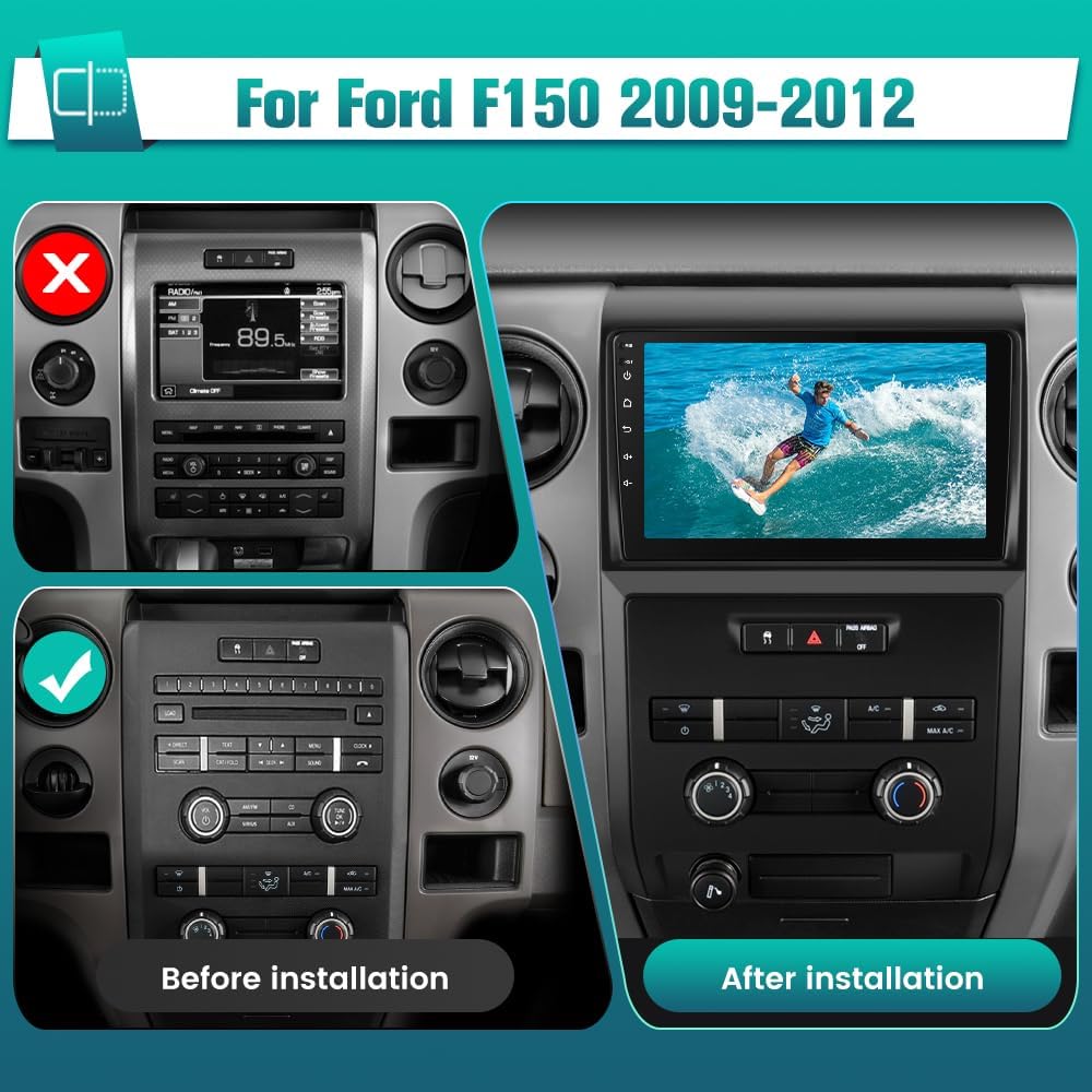 Car Stereo for Ford F150 F-150 2009-2012, with Wireless CarPlay Android Auto, 9' Touch Screen, [2GB+32GB]