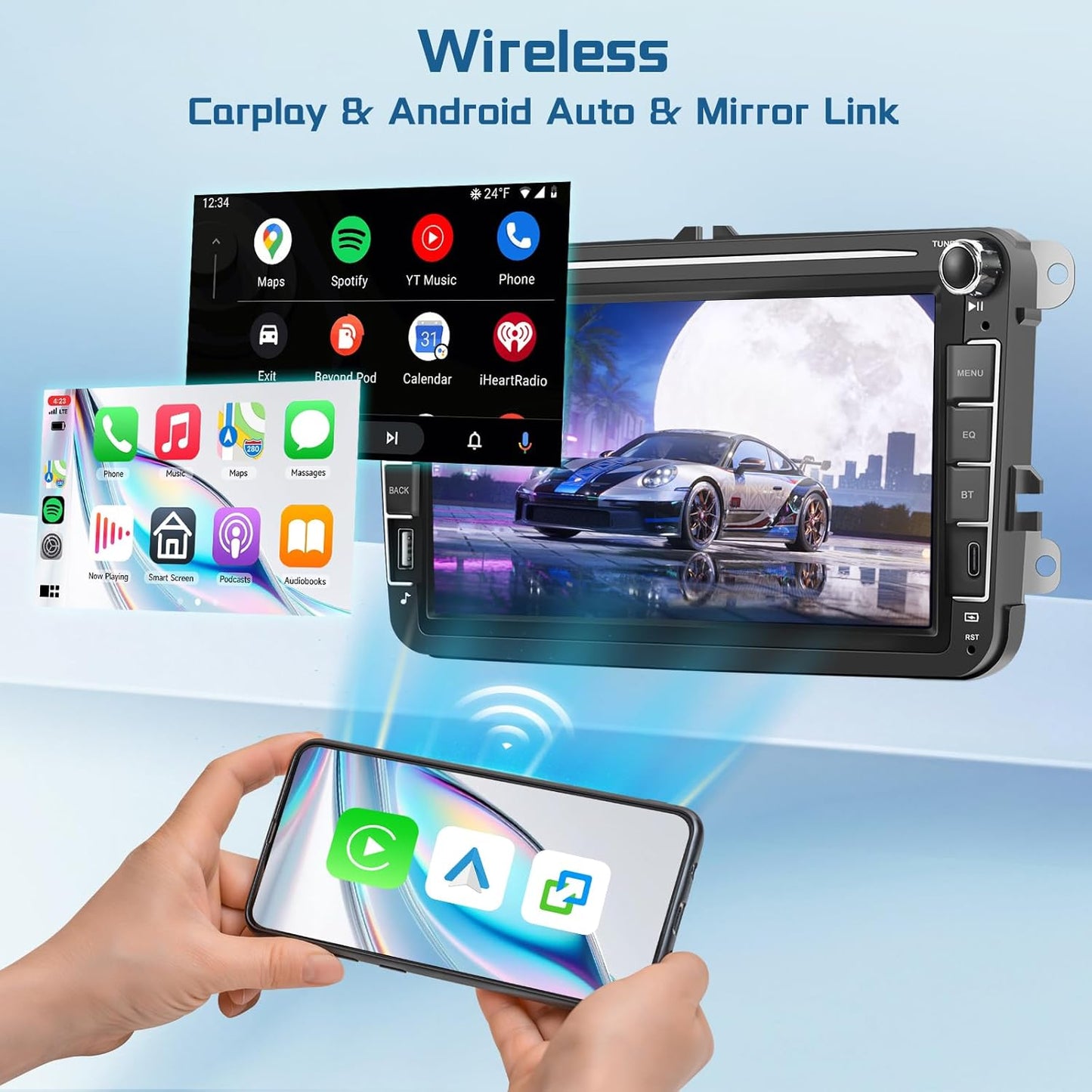8' Car Stereo for VW Golf Polo Passat B6 B7 Jetta Caddy Seat Tiguan Touran Skoda, Wireless Carplay Android