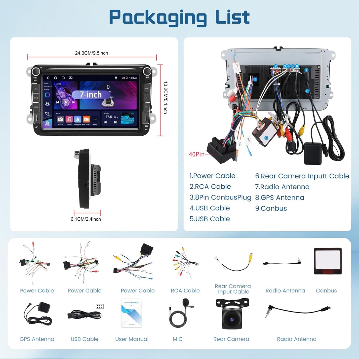 8' Car Stereo for VW Golf Polo Passat B6 B7 Jetta Caddy Seat Tiguan Touran Skoda, Wireless Carplay Android