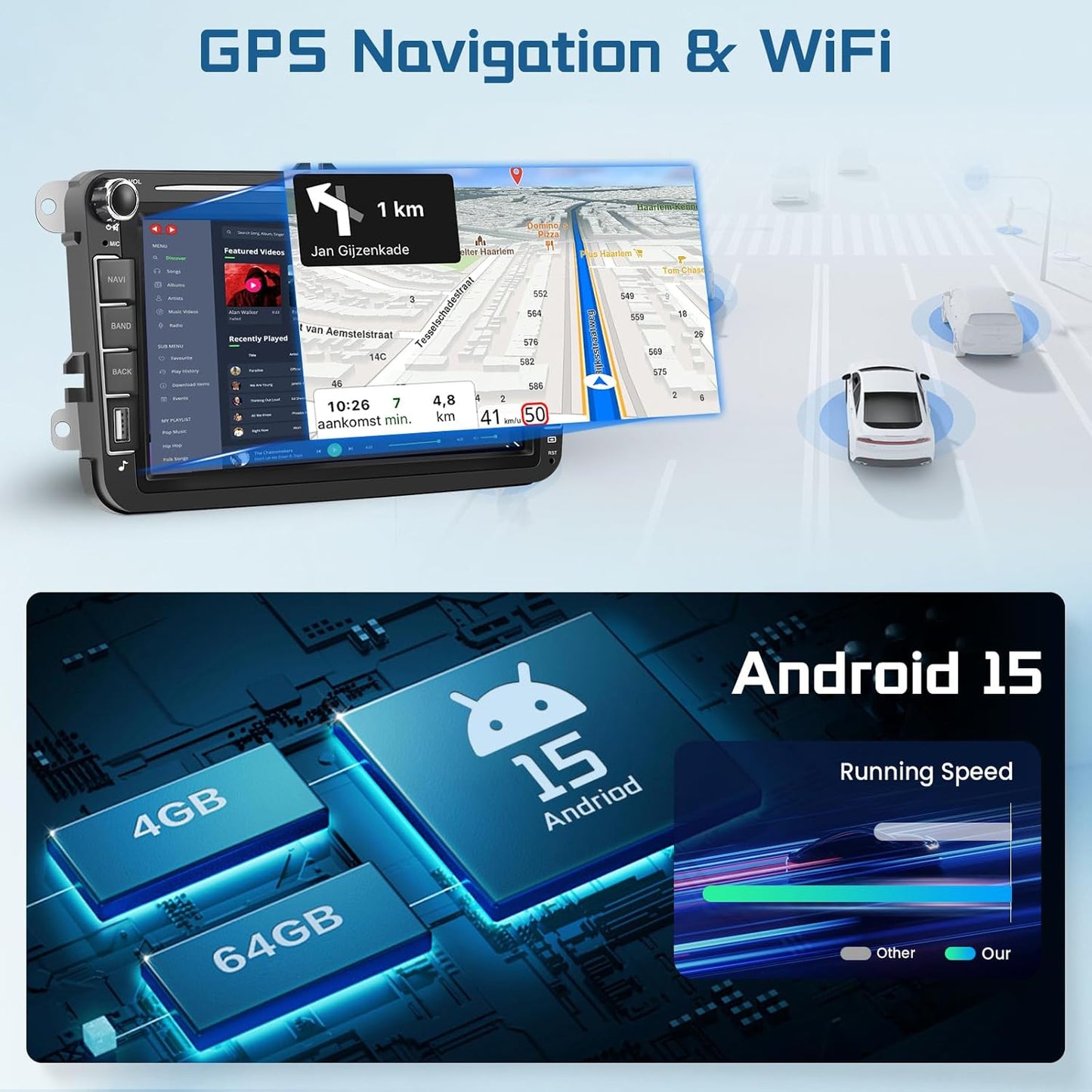 8' Car Stereo for VW Golf Polo Passat B6 B7 Jetta Caddy Seat Tiguan Touran Skoda, Wireless Carplay Android