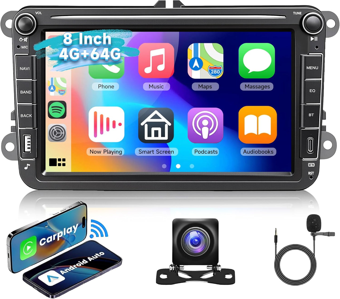8' Car Stereo for VW Golf Polo Passat B6 B7 Jetta Caddy Seat Tiguan Touran Skoda, Wireless Carplay Android