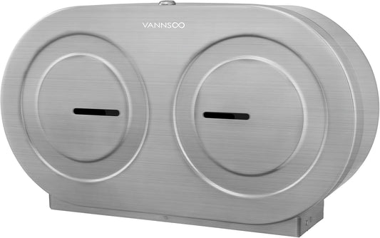 Twin Jumbo Toilet Paper Dispenser Wall Mount, 9' Commercial Stainless Steel Double Roll, with Lock