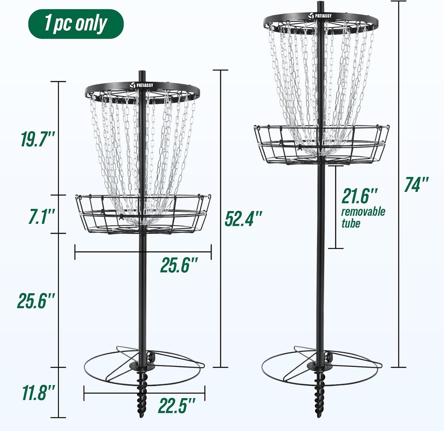 Disc Golf Basket with 24/12 Heavy Duty Chains, Portable Disc Golf Target with Adjustable Height, with Ground Stake