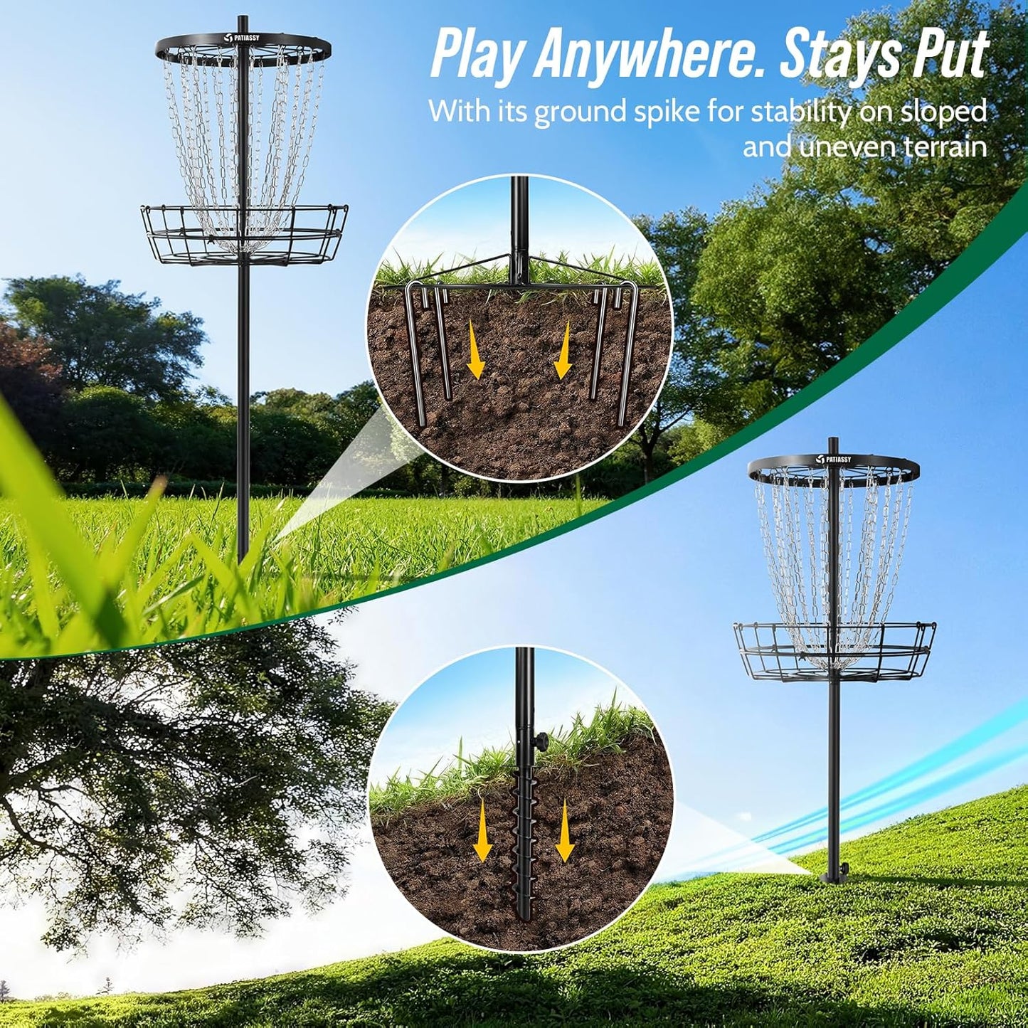 Disc Golf Basket with 24/12 Heavy Duty Chains, Portable Disc Golf Target with Adjustable Height, with Ground Stake