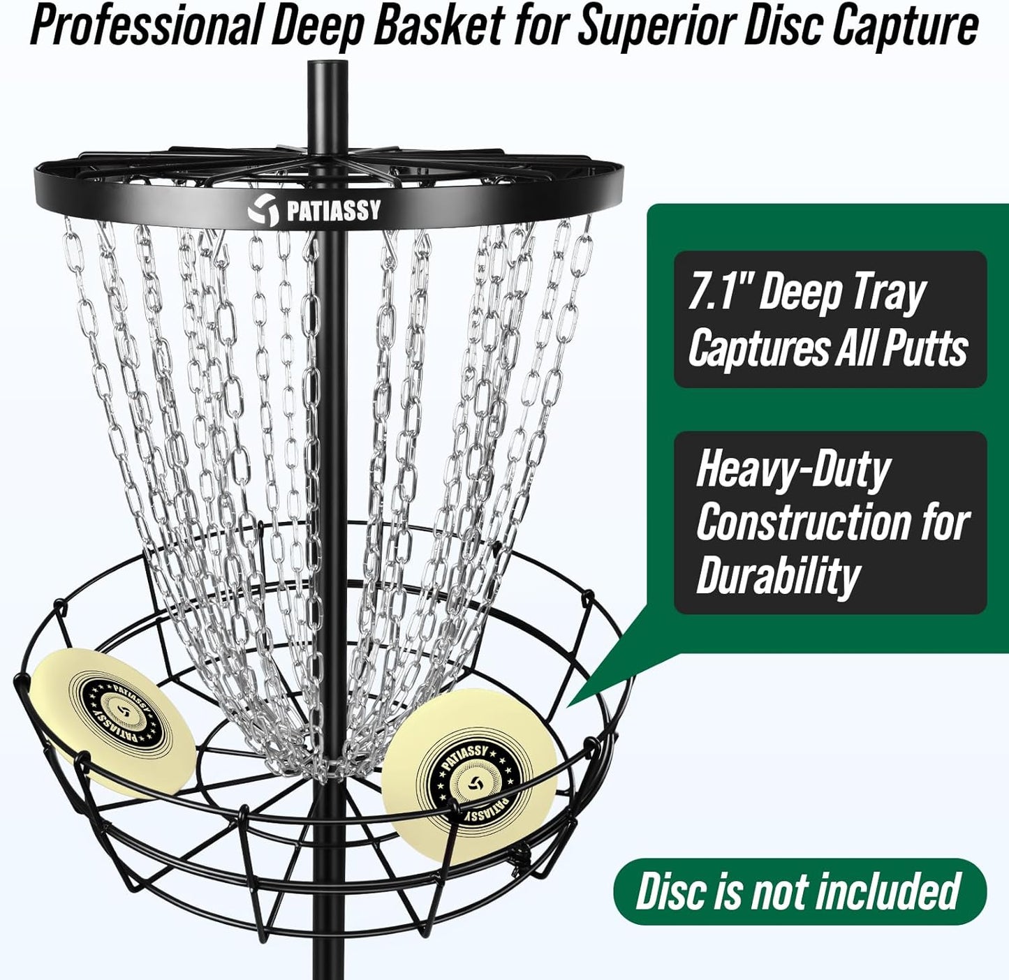 Disc Golf Basket with 24/12 Heavy Duty Chains, Portable Disc Golf Target with Adjustable Height, with Ground Stake