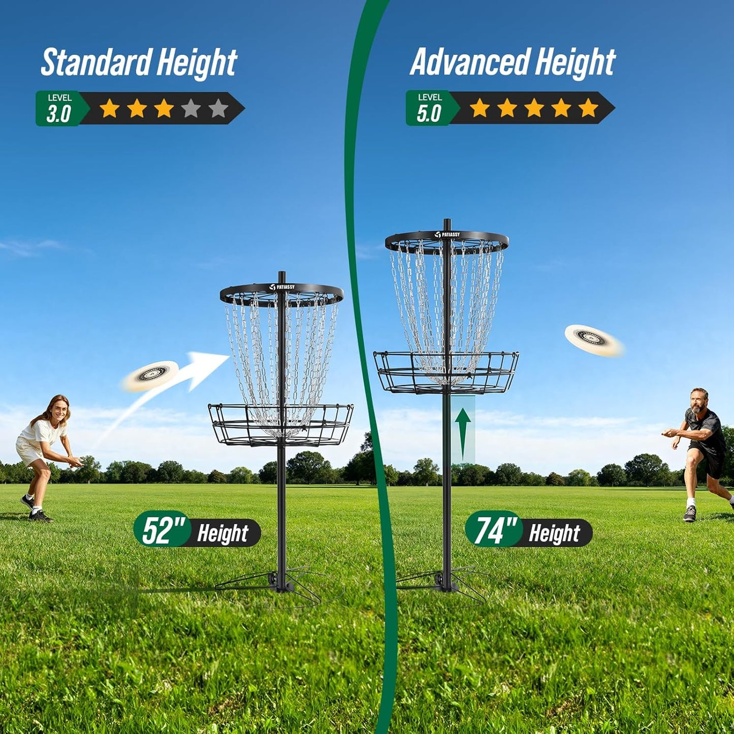 Disc Golf Basket with 24/12 Heavy Duty Chains, Portable Disc Golf Target with Adjustable Height, with Ground Stake