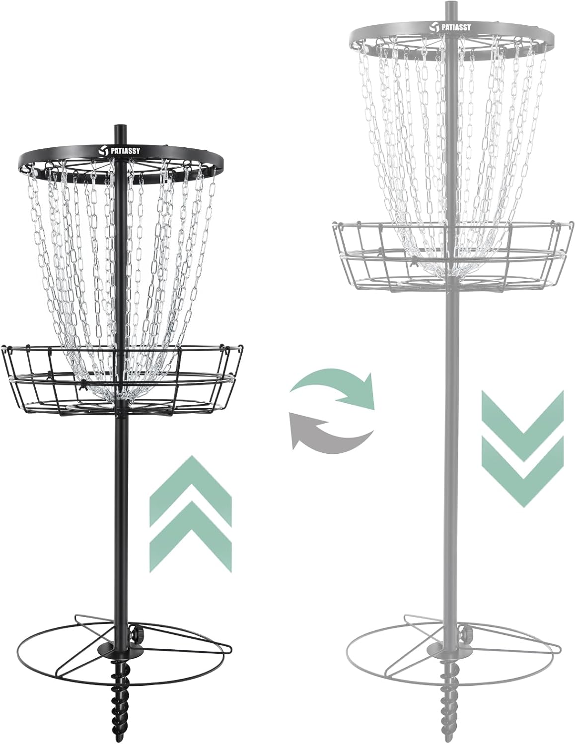 Disc Golf Basket with 24/12 Heavy Duty Chains, Portable Disc Golf Target with Adjustable Height, with Ground Stake