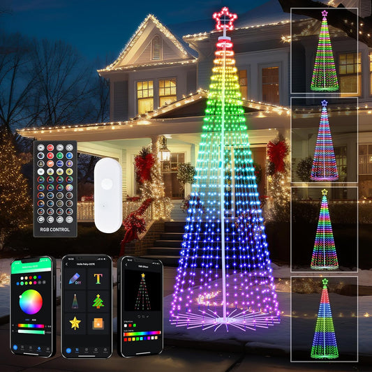 FANCILLUMA 12 FT Smart Christmas Cone Tree Lights, 832 LED Lighted Outdoor Christmas Tree with Remote &amp; App Control Timer, Music Sync, DIY RGB