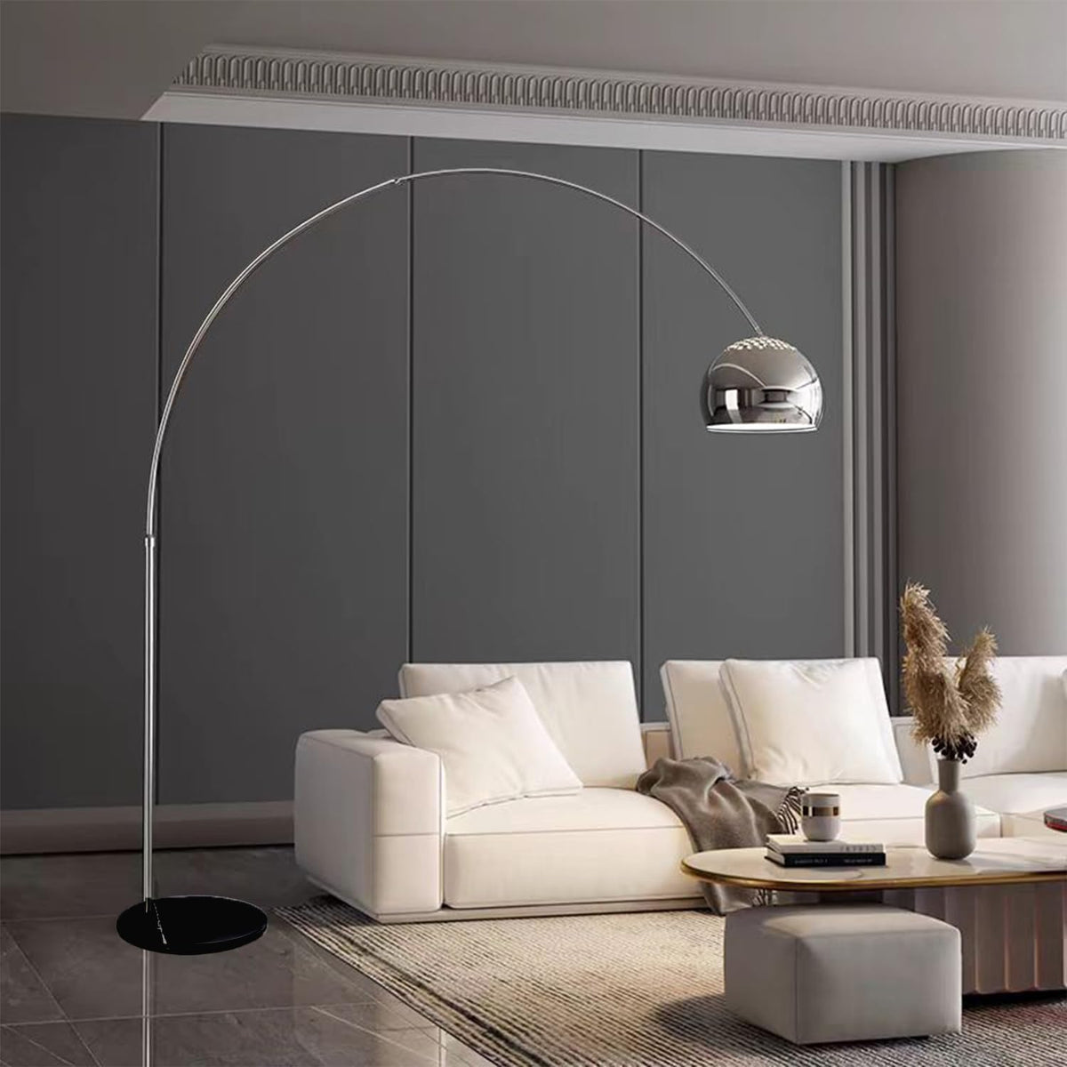 Floor Lamps for Living Room,80" Arc Floor Lamp,with Dimmer Adjustable Brightness,Modern Floor Lamp for Bedroom,Dining Rooms,Office,Corner Lamp with Chrome Bell Shaped Lampshade