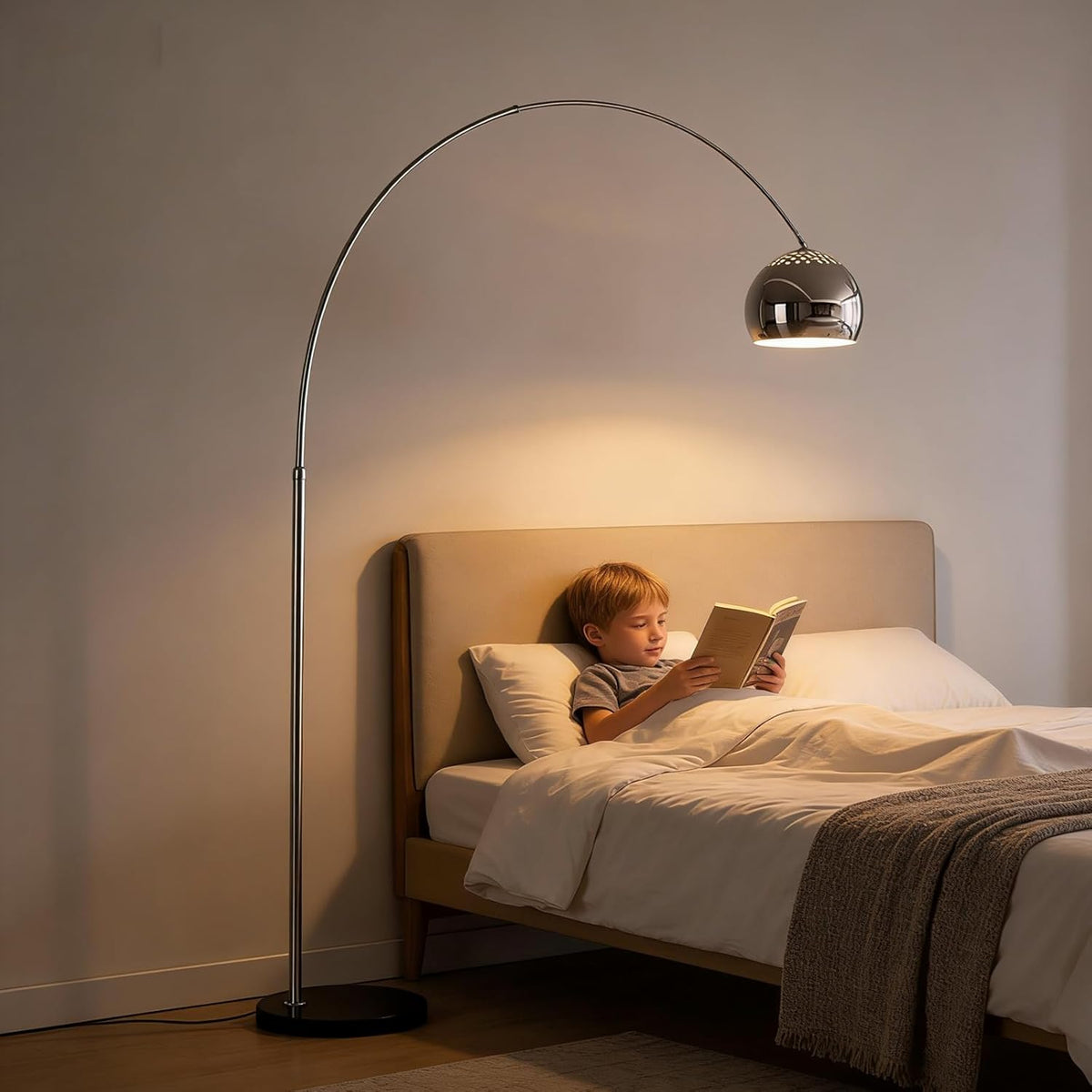 Floor Lamps for Living Room,80" Arc Floor Lamp,with Dimmer Adjustable Brightness,Modern Floor Lamp for Bedroom,Dining Rooms,Office,Corner Lamp with Chrome Bell Shaped Lampshade
