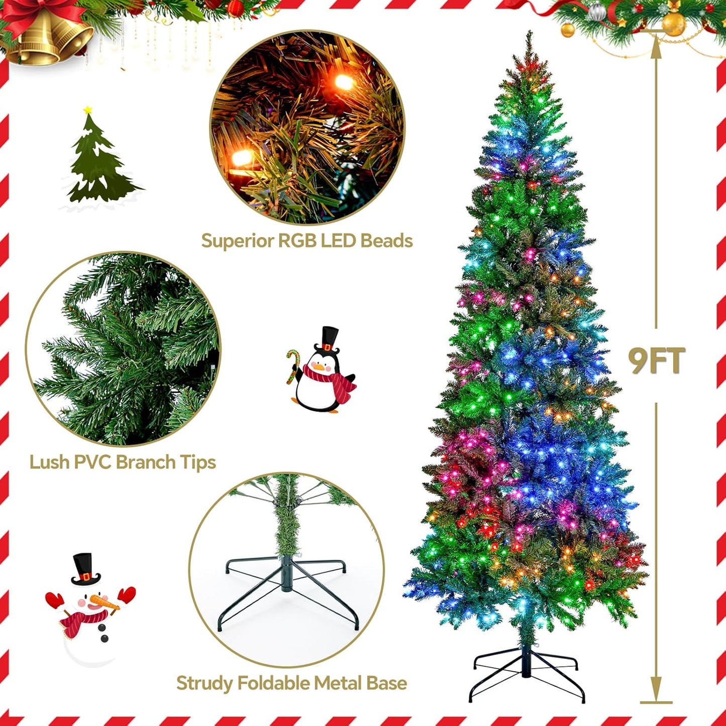9'  Christmas Tree with 550 LED Lights, App Controlled, w/ Multi-Color RGB Lights,  Music Sync
