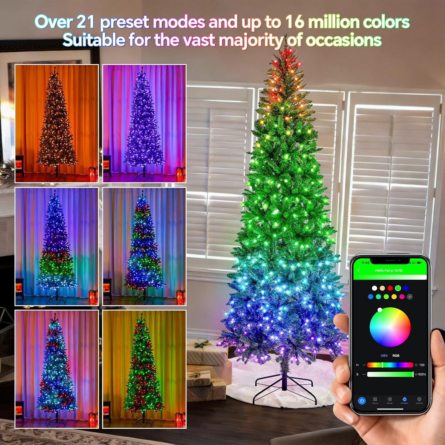 9'  Christmas Tree with 550 LED Lights, App Controlled, w/ Multi-Color RGB Lights,  Music Sync