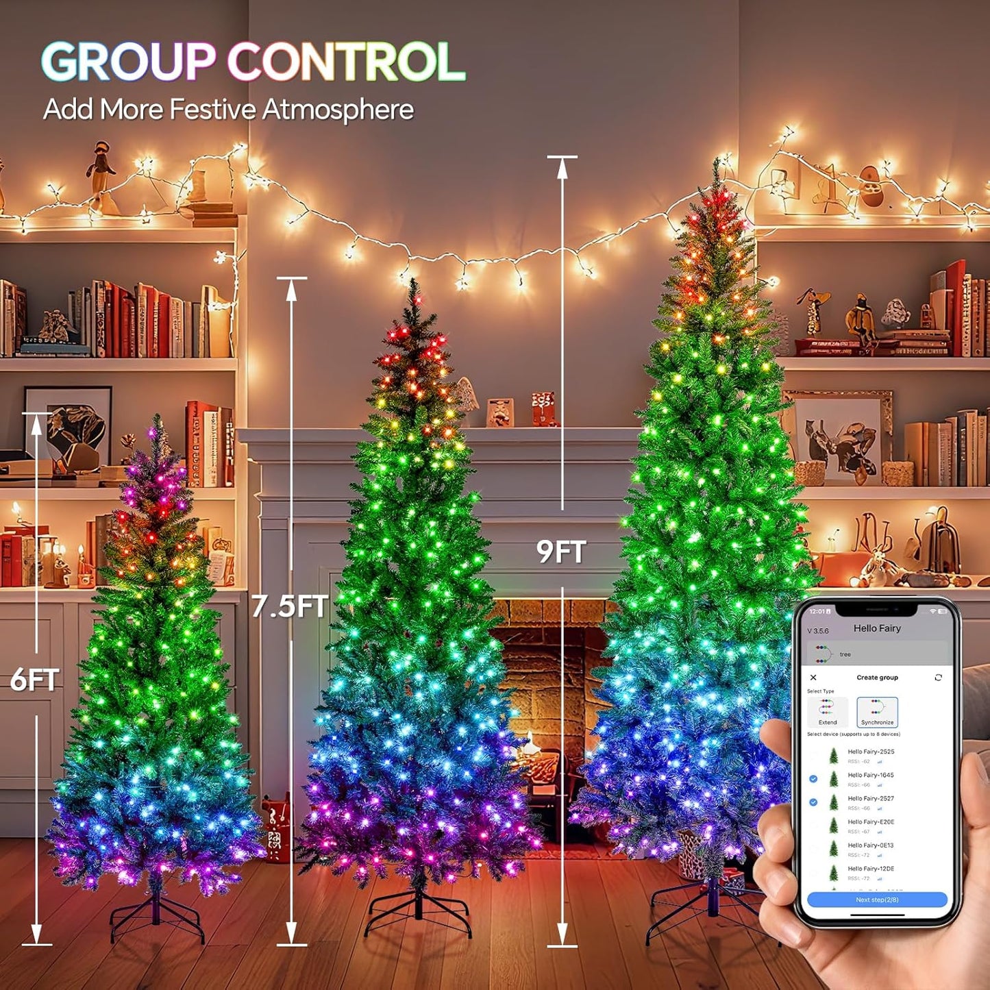 9'  Christmas Tree with 550 LED Lights, App Controlled, w/ Multi-Color RGB Lights,  Music Sync