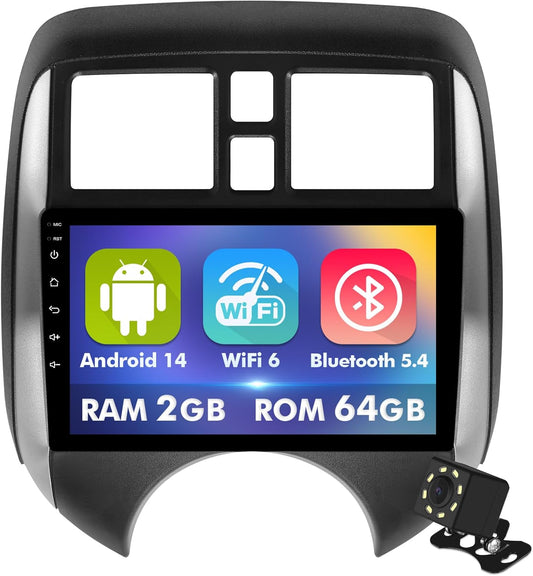 9 Inch IPS Touchscreen Android 14 Car Stereo for Nissan Versa Note 2014-2018, w/ Wireless CarPlay & Android